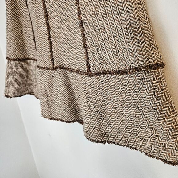 Vintage Ann Taylor LOFT Silk Wool Tan Brown Herringbone Tweed A-Line Skirt 4P - Picture 4 of 7